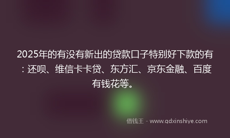 2025年的有没有新出的贷款口子特别好下款的有：还呗、维信卡卡贷、东方汇、京东金融、百度有钱花等。