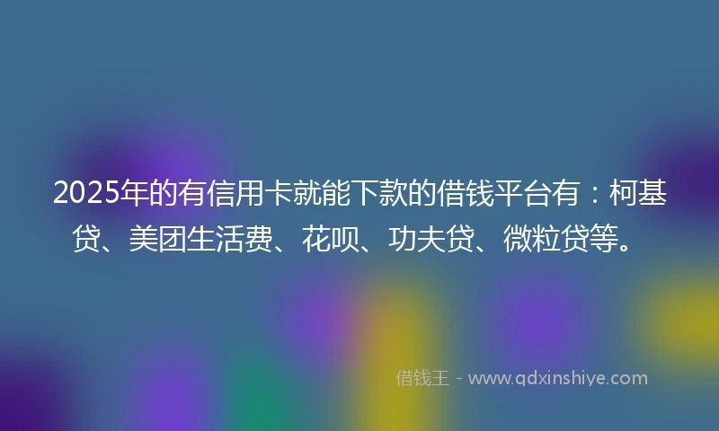 2025年的有信用卡就能下款的借钱平台有：柯基贷、美团生活费、花呗、功夫贷、微粒贷等。
