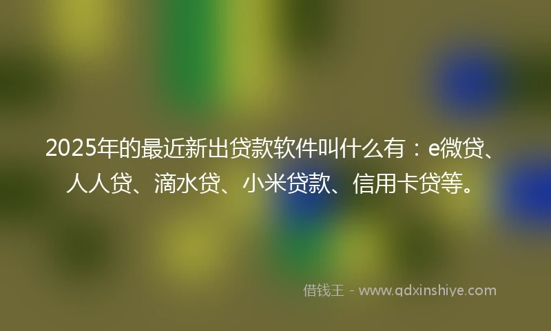 2025年的最近新出贷款软件叫什么有:e微贷、人人贷、滴水贷、小米贷款、信用卡贷等。