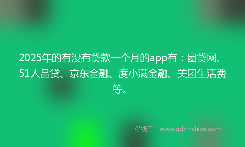 2025年的有没有贷款一个月的app有：团贷网、51人品贷、京东金融、度小满金融、美团生活费等。