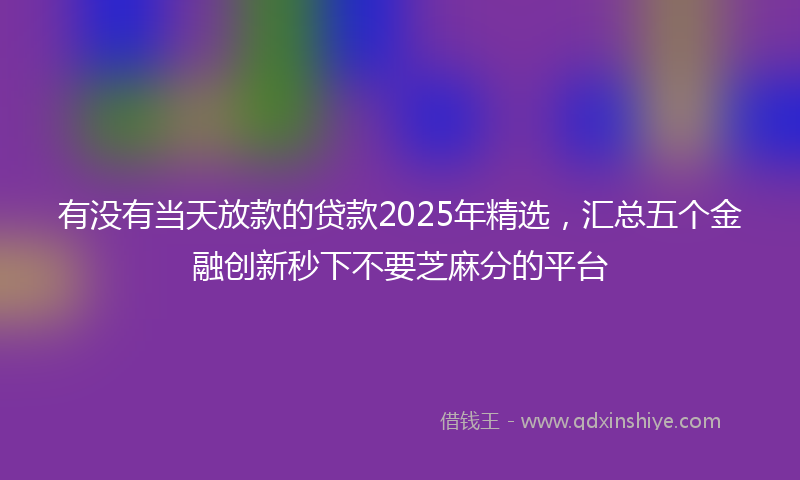 有没有当天放款的贷款2025年精选，汇总五个金融创新秒下不要芝麻分的平台