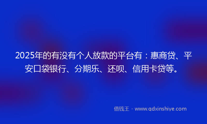 2025年的有没有个人放款的平台有：惠商贷、平安口袋银行、分期乐、还呗、信用卡贷等。
