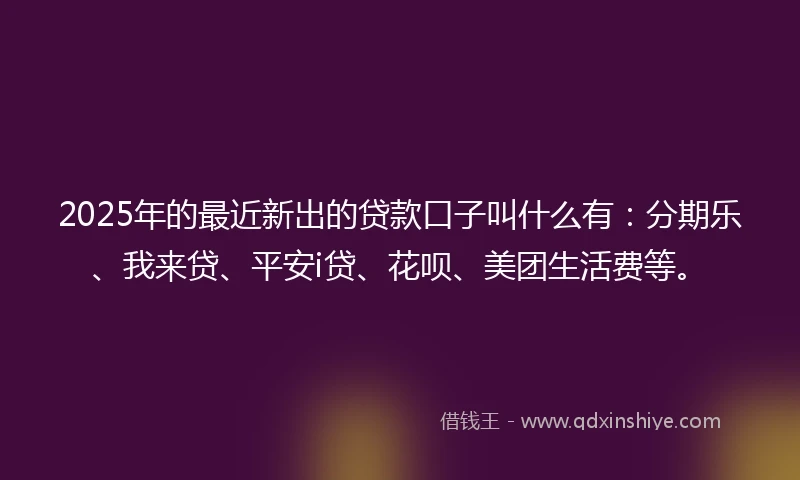 2025年的最近新出的贷款口子叫什么有：分期乐、我来贷、平安i贷、花呗、美团生活费等。
