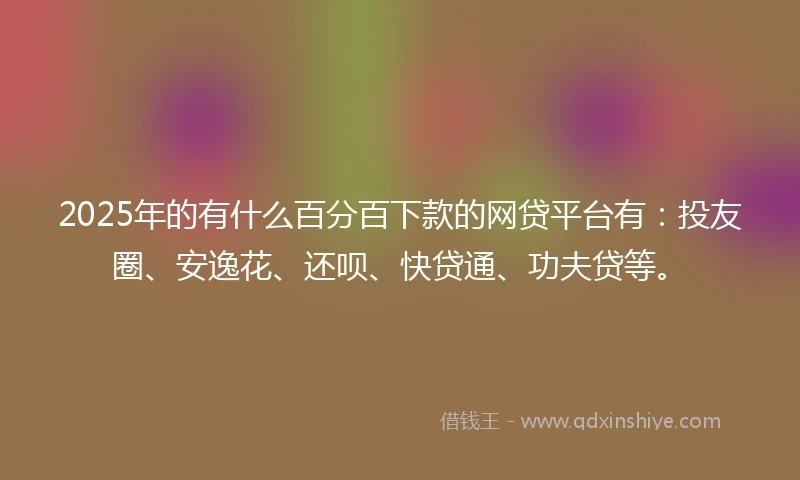 2025年的有什么百分百下款的网贷平台有：投友圈、安逸花、还呗、快贷通、功夫贷等。