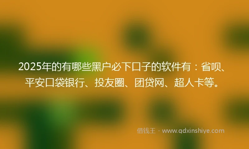 2025年的有哪些黑户必下口子的软件有：省呗、平安口袋银行、投友圈、团贷网、超人卡等。