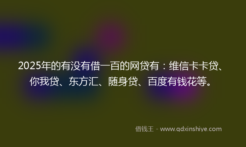 2025年的有没有借一百的网贷有：维信卡卡贷、你我贷、东方汇、随身贷、百度有钱花等。
