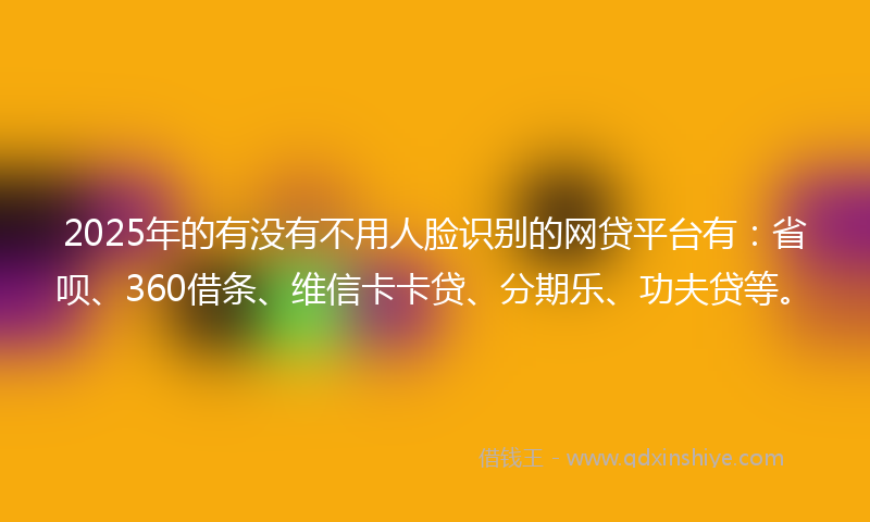 2025年的有没有不用人脸识别的网贷平台有：省呗、360借条、维信卡卡贷、分期乐、功夫贷等。