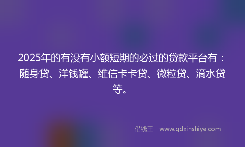 2025年的有没有小额短期的必过的贷款平台有：随身贷、洋钱罐、维信卡卡贷、微粒贷、滴水贷等。