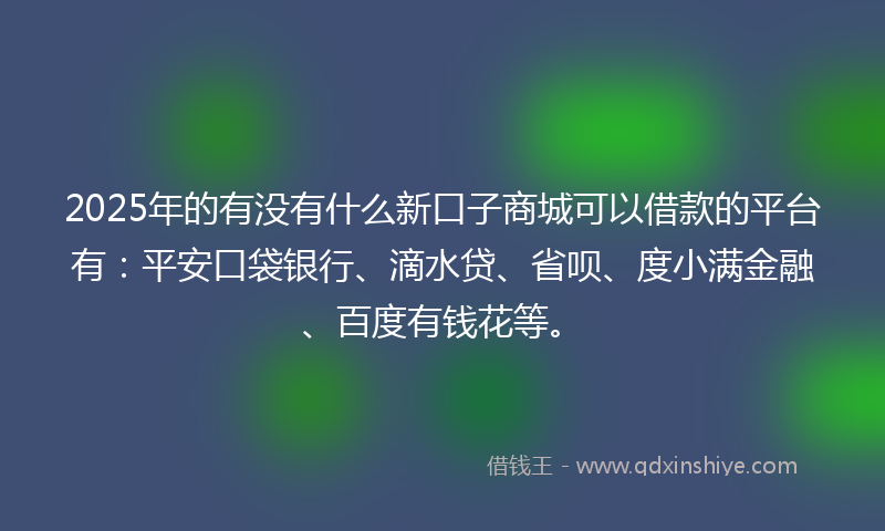 2025年的有没有什么新口子商城可以借款的平台有：平安口袋银行、滴水贷、省呗、度小满金融、百度有钱花等。