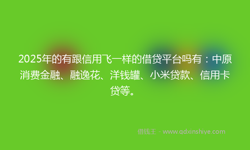 2025年的有跟信用飞一样的借贷平台吗有：中原消费金融、融逸花、洋钱罐、小米贷款、信用卡贷等。