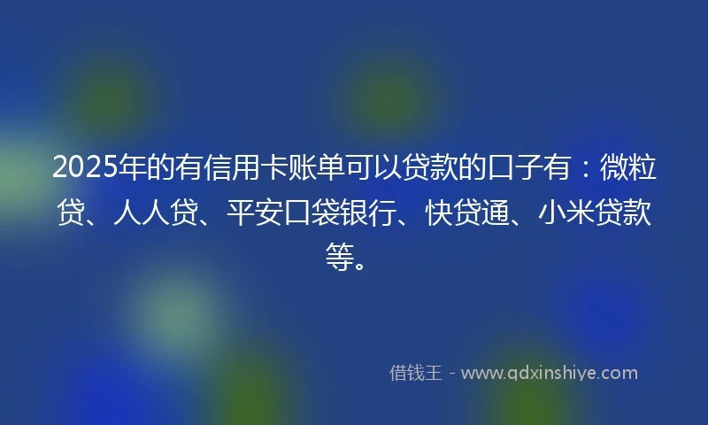 2025年的有信用卡账单可以贷款的口子有：微粒贷、人人贷、平安口袋银行、快贷通、小米贷款等。