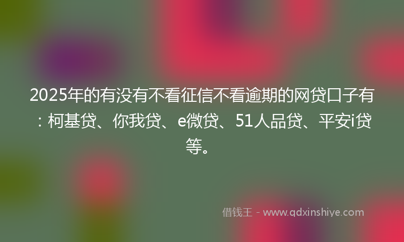 2025年的有没有不看征信不看逾期的网贷口子有：柯基贷、你我贷、e微贷、51人品贷、平安i贷等。