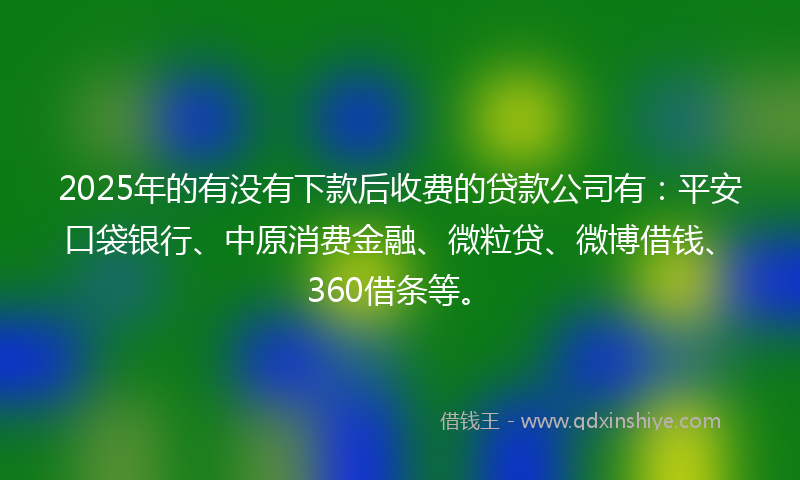2025年的有没有下款后收费的贷款公司有：平安口袋银行、中原消费金融、微粒贷、微博借钱、360借条等。