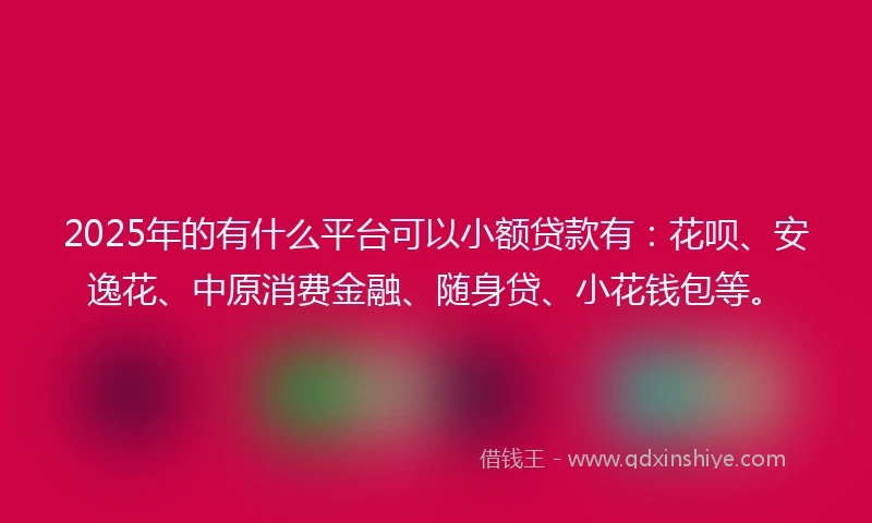 2025年的有什么平台可以小额贷款有:花呗、安逸花、中原消费金融、随身贷、小花钱包等。
