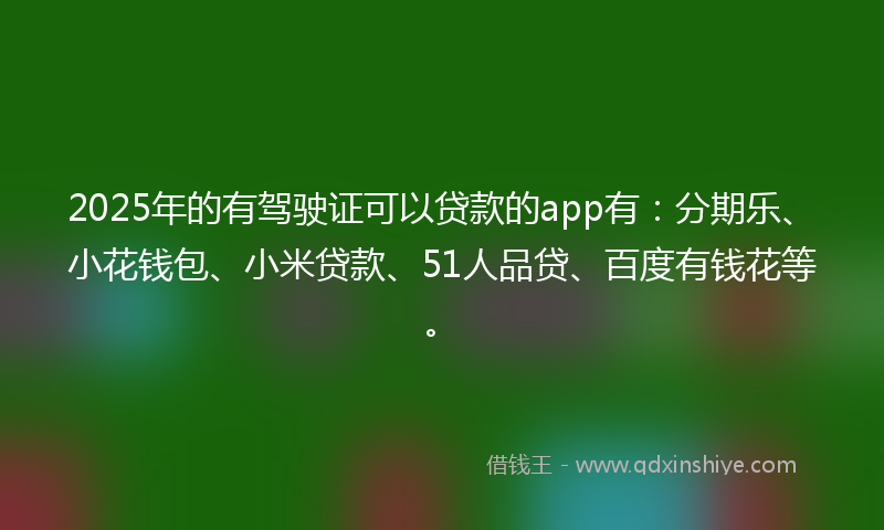 2025年的有驾驶证可以贷款的app有：分期乐、小花钱包、小米贷款、51人品贷、百度有钱花等。