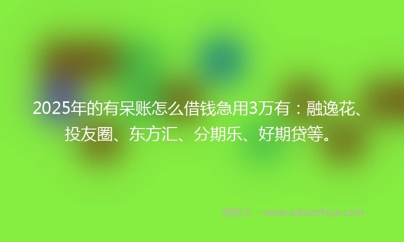 2025年的有呆账怎么借钱急用3万有：融逸花、投友圈、东方汇、分期乐、好期贷等。