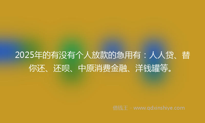 2025年的有没有个人放款的急用有：人人贷、替你还、还呗、中原消费金融、洋钱罐等。