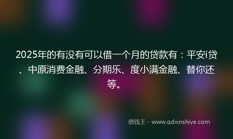 2025年的有没有可以借一个月的贷款有：平安i贷、中原消费金融、分期乐、度小满金融、替你还等。