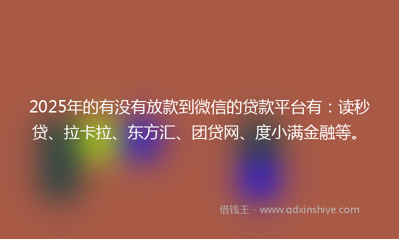 2025年的有没有放款到微信的贷款平台有：读秒贷、拉卡拉、东方汇、团贷网、度小满金融等。