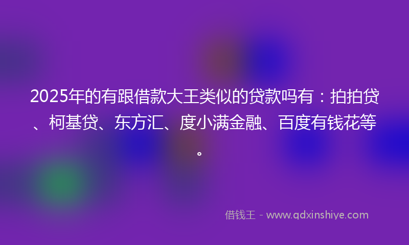 2025年的有跟借款大王类似的贷款吗有：拍拍贷、柯基贷、东方汇、度小满金融、百度有钱花等。