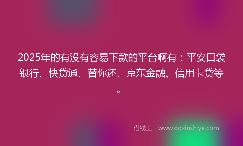 2025年的有没有容易下款的平台啊有：平安口袋银行、快贷通、替你还、京东金融、信用卡贷等。