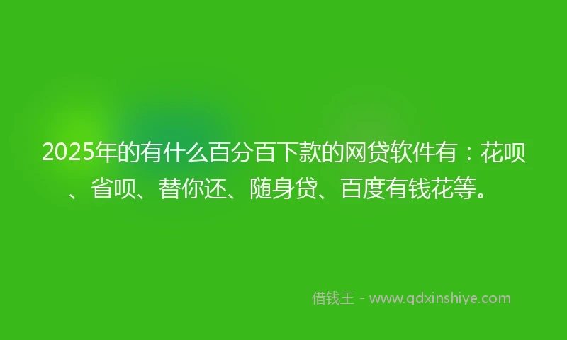2025年的有什么百分百下款的网贷软件有：花呗、省呗、替你还、随身贷、百度有钱花等。