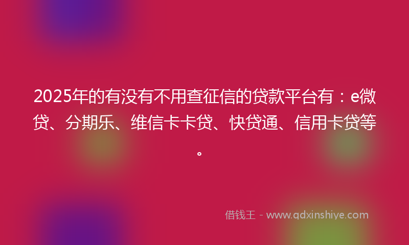 2025年的有没有不用查征信的贷款平台有：e微贷、分期乐、维信卡卡贷、快贷通、信用卡贷等。