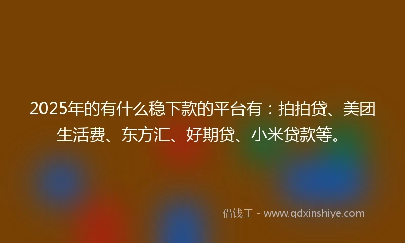 2025年的有什么稳下款的平台有：拍拍贷、美团生活费、东方汇、好期贷、小米贷款等。