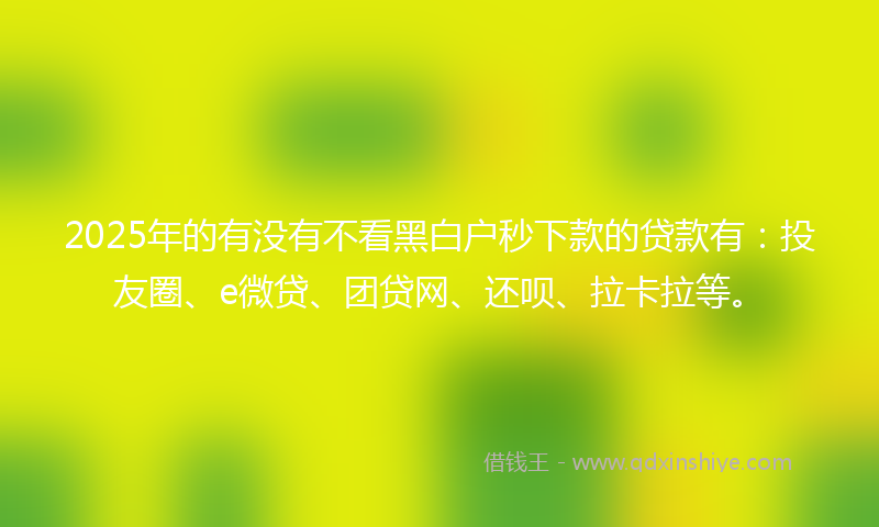 2025年的有没有不看黑白户秒下款的贷款有：投友圈、e微贷、团贷网、还呗、拉卡拉等。