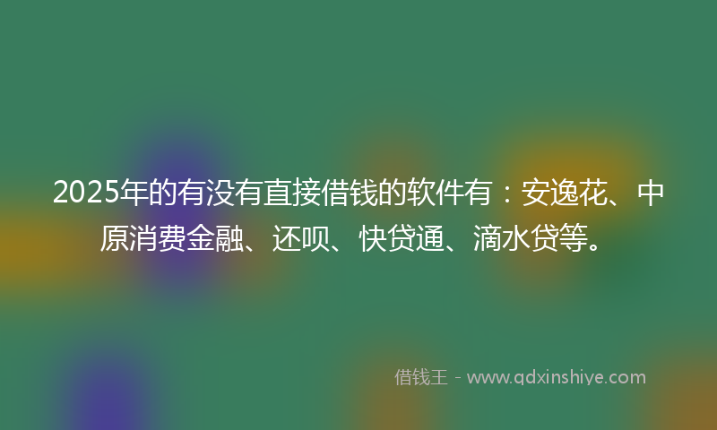 2025年的有没有直接借钱的软件有:安逸花、中原消费金融、还呗、快贷通、滴水贷等。