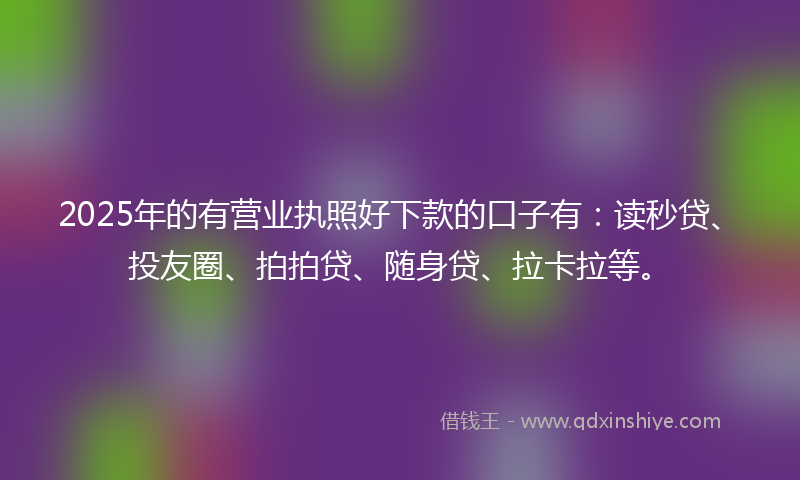 2025年的有营业执照好下款的口子有：读秒贷、投友圈、拍拍贷、随身贷、拉卡拉等。