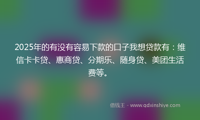 2025年的有没有容易下款的口子我想贷款有：维信卡卡贷、惠商贷、分期乐、随身贷、美团生活费等。