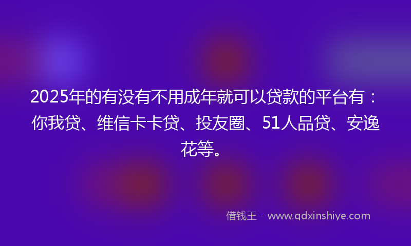 2025年的有没有不用成年就可以贷款的平台有：你我贷、维信卡卡贷、投友圈、51人品贷、安逸花等。