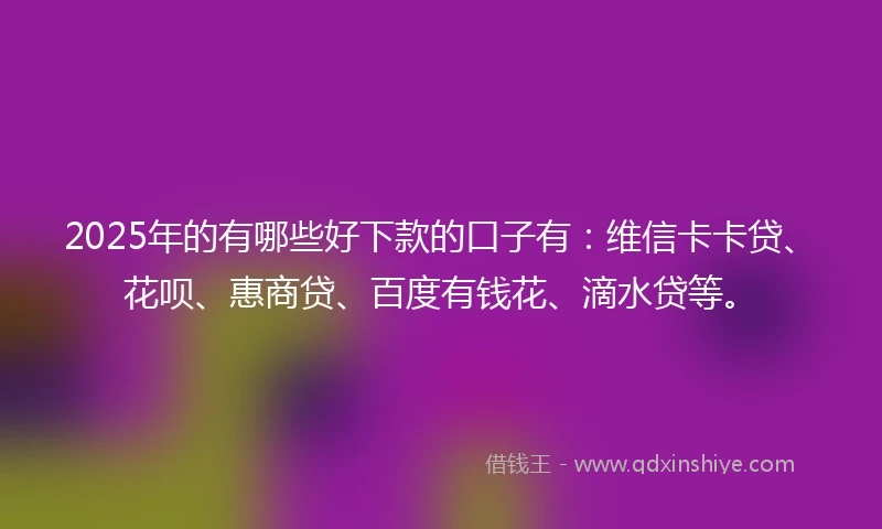2025年的有哪些好下款的口子有：维信卡卡贷、花呗、惠商贷、百度有钱花、滴水贷等。