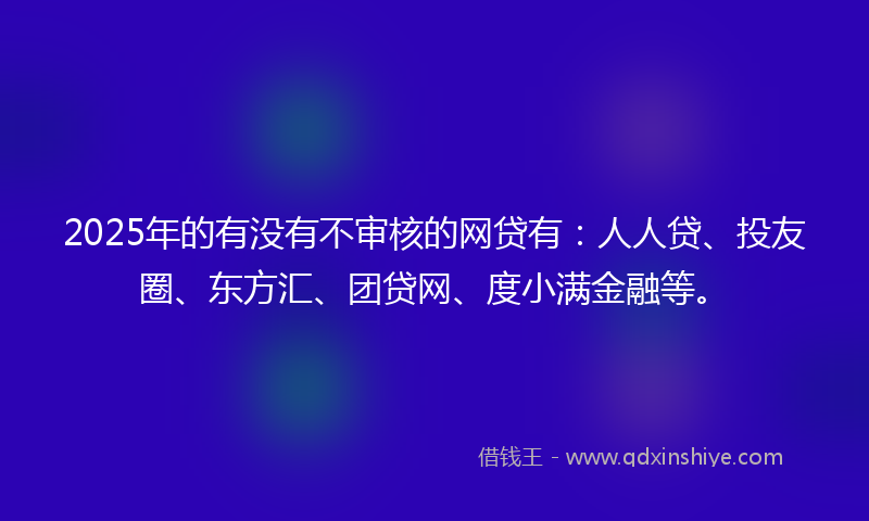 2025年的有没有不审核的网贷有：人人贷、投友圈、东方汇、团贷网、度小满金融等。