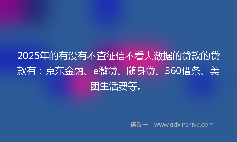 2025年的有没有不查征信不看大数据的贷款的贷款有：京东金融、e微贷、随身贷、360借条、美团生活费等。