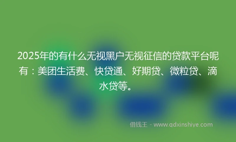 2025年的有什么无视黑户无视征信的贷款平台呢有：美团生活费、快贷通、好期贷、微粒贷、滴水贷等。