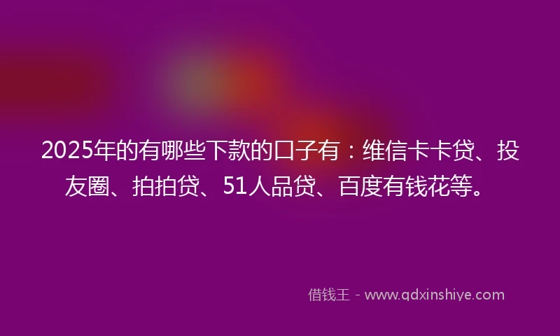 2025年的有哪些下款的口子有：维信卡卡贷、投友圈、拍拍贷、51人品贷、百度有钱花等。