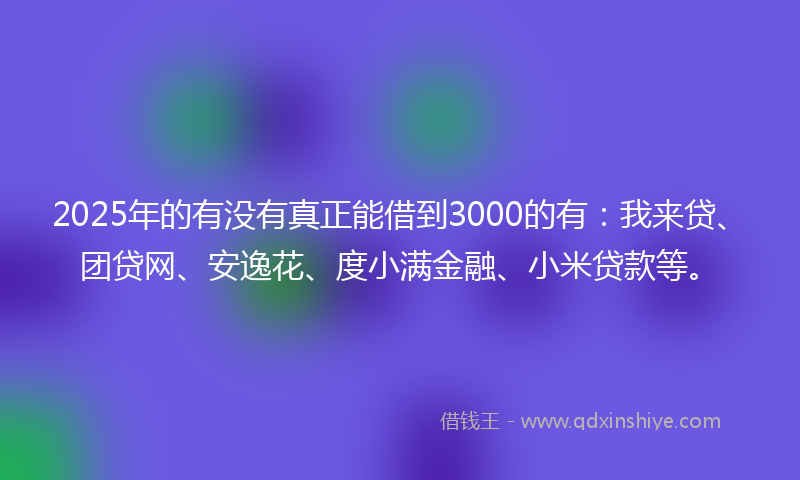 2025年的有没有真正能借到3000的有：我来贷、团贷网、安逸花、度小满金融、小米贷款等。