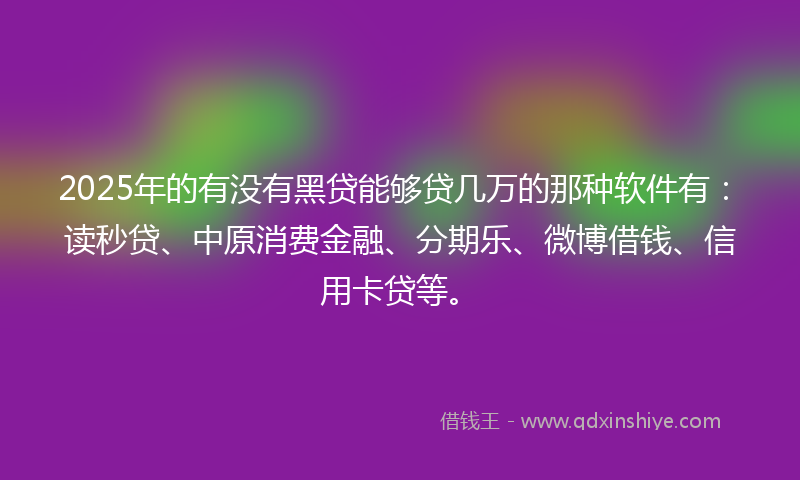 2025年的有没有黑贷能够贷几万的那种软件有：读秒贷、中原消费金融、分期乐、微博借钱、信用卡贷等。