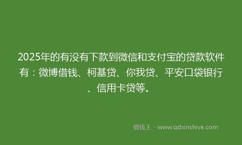 2025年的有没有下款到微信和支付宝的贷款软件有：微博借钱、柯基贷、你我贷、平安口袋银行、信用卡贷等。
