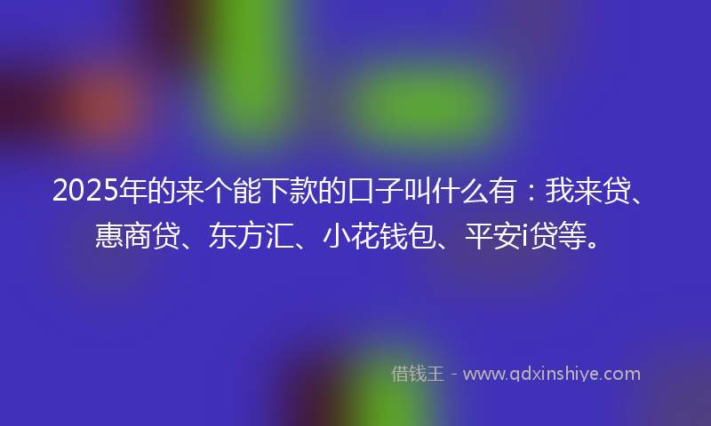 2025年的来个能下款的口子叫什么有：我来贷、惠商贷、东方汇、小花钱包、平安i贷等。