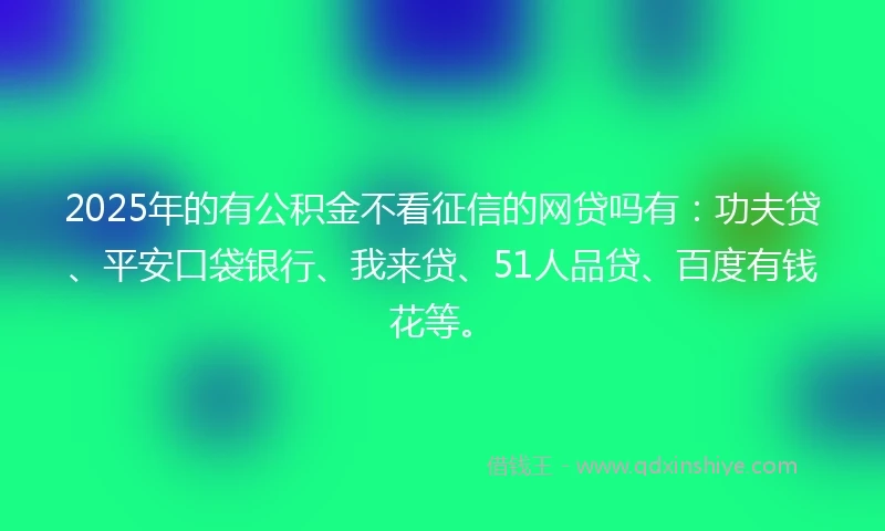 2025年的有公积金不看征信的网贷吗有：功夫贷、平安口袋银行、我来贷、51人品贷、百度有钱花等。