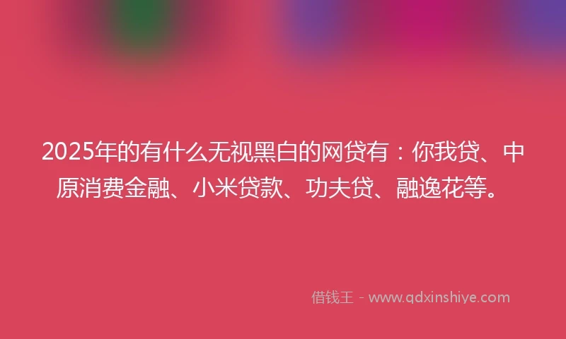 2025年的有什么无视黑白的网贷有：你我贷、中原消费金融、小米贷款、功夫贷、融逸花等。