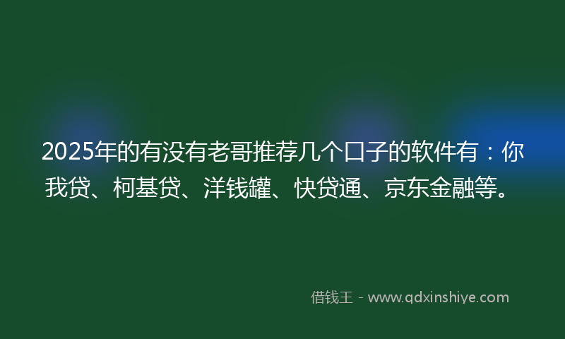 2025年的有没有老哥推荐几个口子的软件有：你我贷、柯基贷、洋钱罐、快贷通、京东金融等。