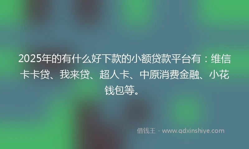 2025年的有什么好下款的小额贷款平台有：维信卡卡贷、我来贷、超人卡、中原消费金融、小花钱包等。