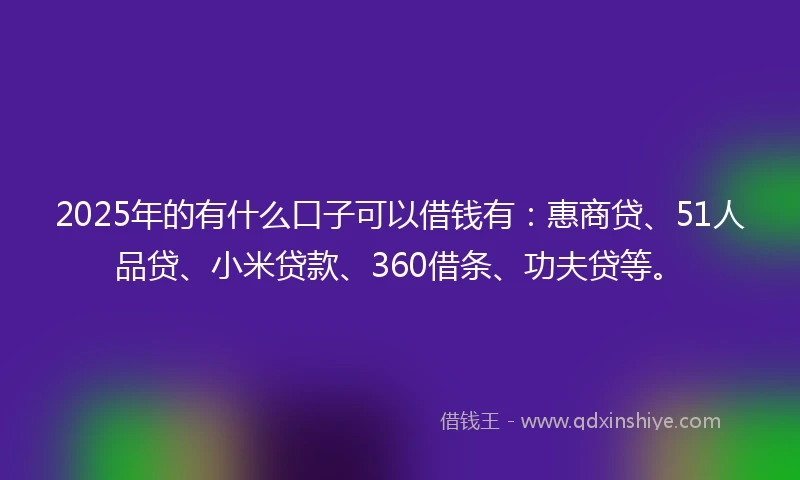 2025年的有什么口子可以借钱有：惠商贷、51人品贷、小米贷款、360借条、功夫贷等。