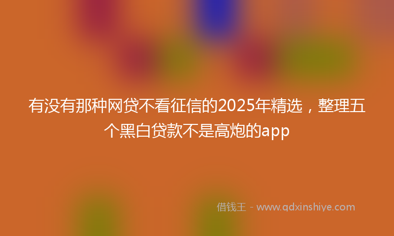 有没有那种网贷不看征信的2025年精选，整理五个黑白贷款不是高炮的app