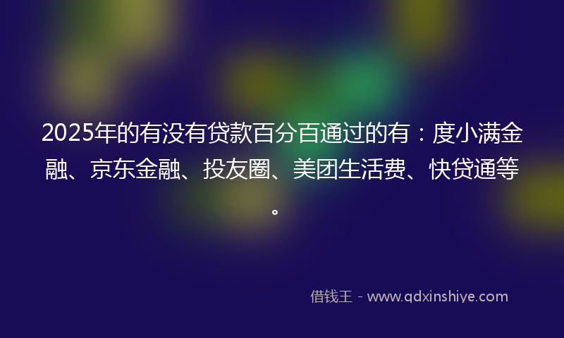 2025年的有没有贷款百分百通过的有：度小满金融、京东金融、投友圈、美团生活费、快贷通等。