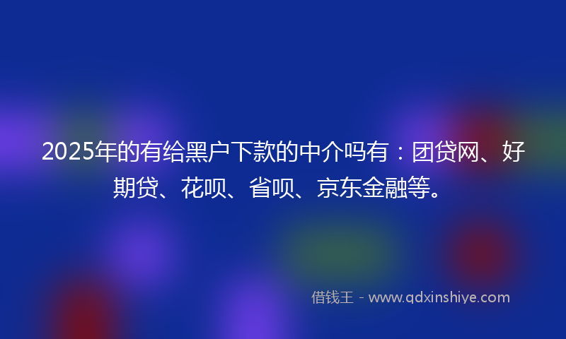 2025年的有给黑户下款的中介吗有：团贷网、好期贷、花呗、省呗、京东金融等。